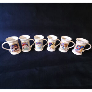 Vintage Disney Store Exclusive Ceramic Coffee Mug Cup Set of 6 12 oz Rare